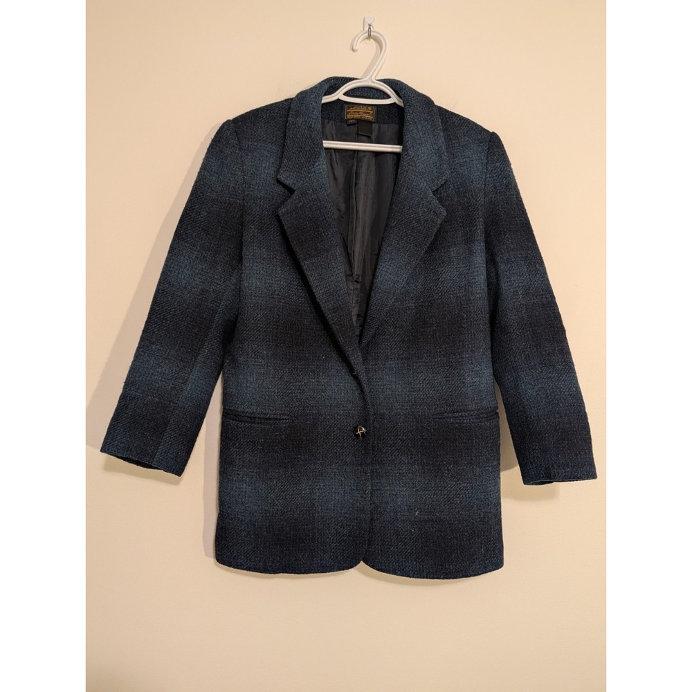 Vintage Eddie Bauer Women's Small Lined Wool Tweed Blazer Jacket Coat Plaid USA